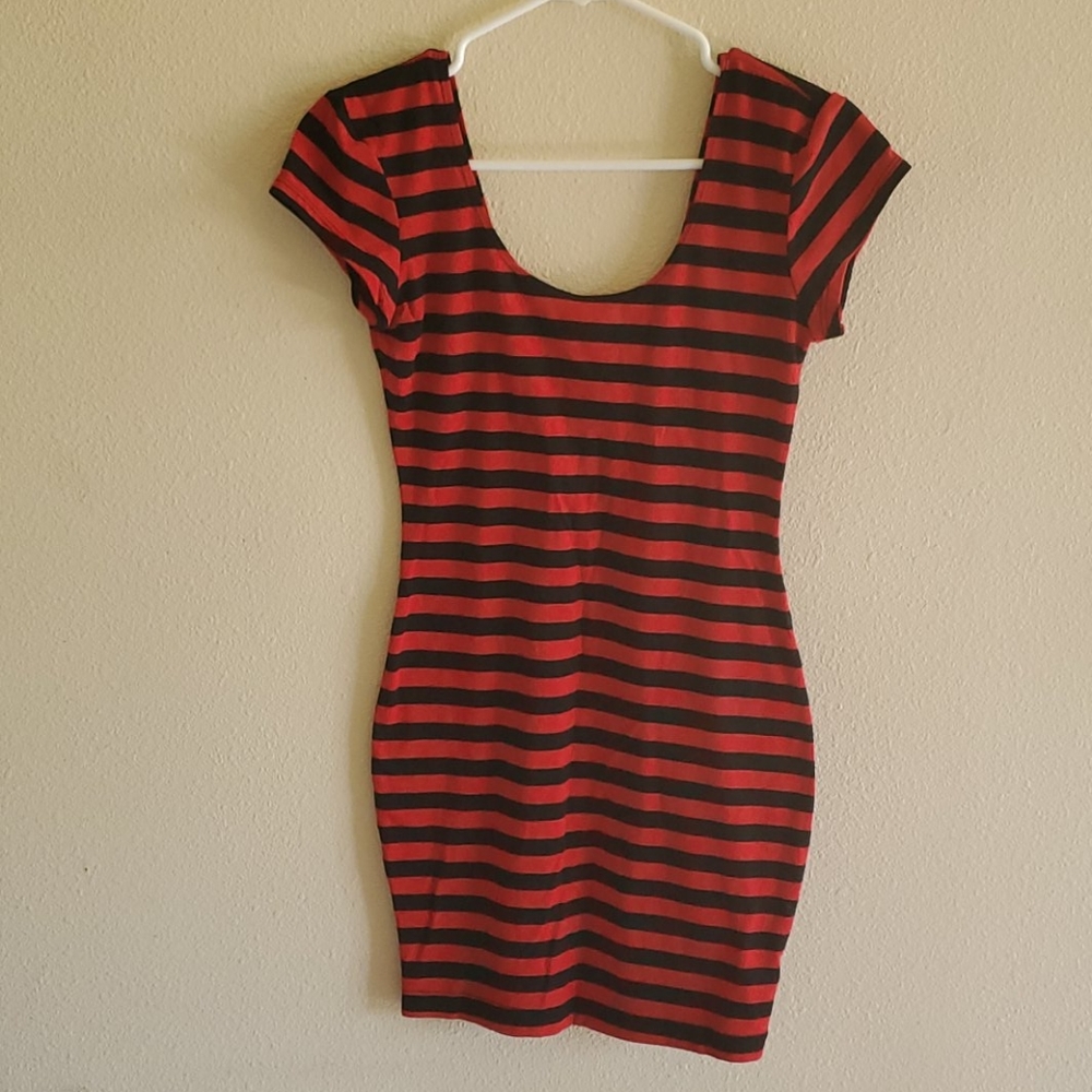 Sexy black and red striped mini-dress